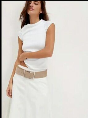 WE THE FREE PEOPLE EVER HAD WHITE RIBBED TUNIC TOP CAP SLEEVE NEW S